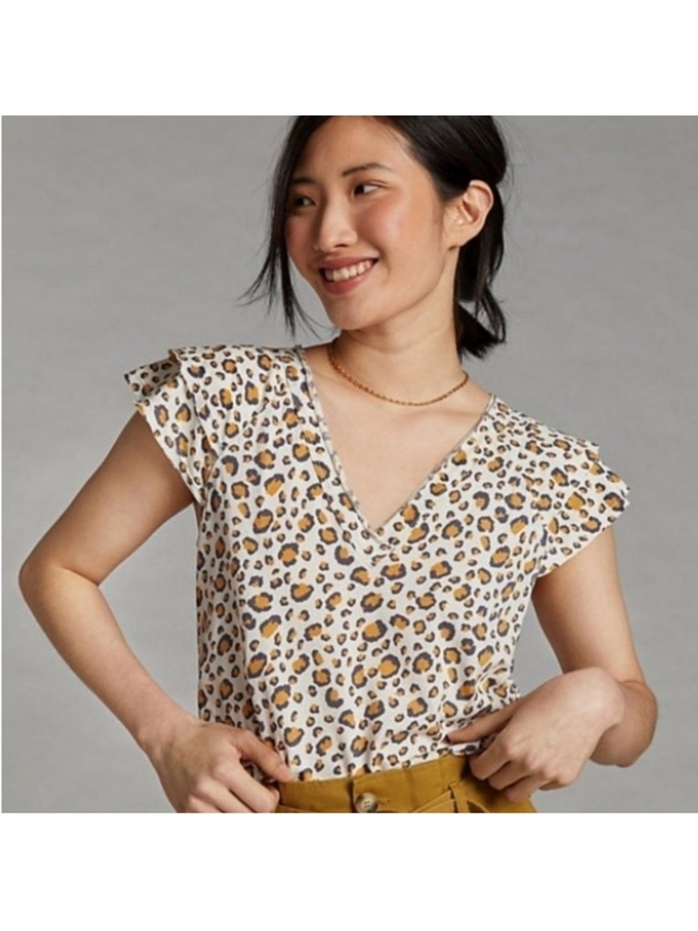 Anthropologie Maeve Flutter Sleeve Top